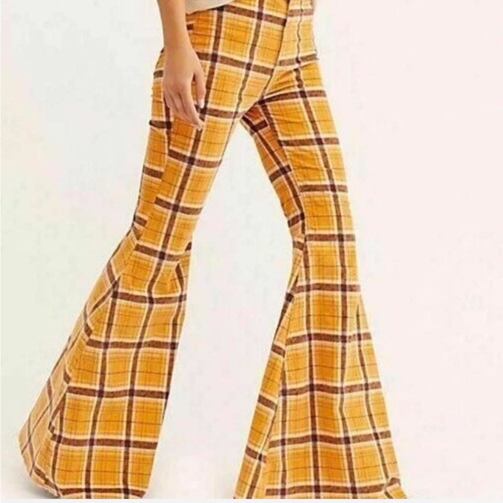We The Free Yellow Plaid Just Float On Flare Pants